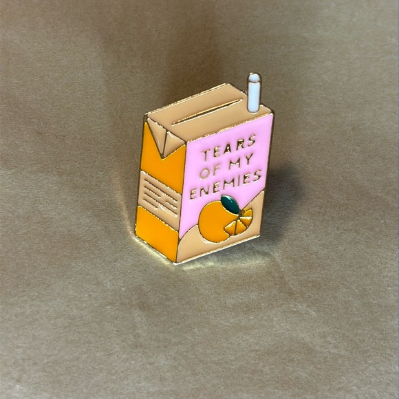 Unbranded Jewelry - Tears of My Enemies Pink & Orange Juice Box with Straw Metal and Enamel Pin